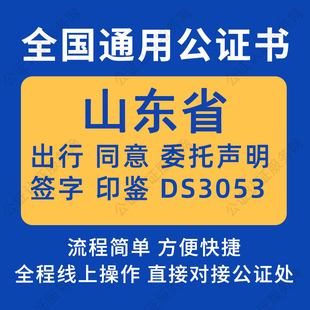 山东省公证委托书声明签名字房产买卖出行同意证据保全异地远程