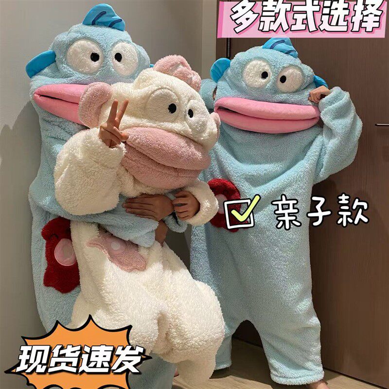 汉顿小丑鱼睡衣A女冬季情侣卡通加厚珊瑚绒一体式大嘴搞怪连体睡