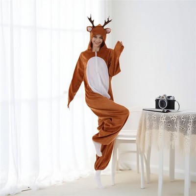 圣诞节麋鹿服装表演服圣诞老人驯鹿装男女人偶服连体套装动物睡衣