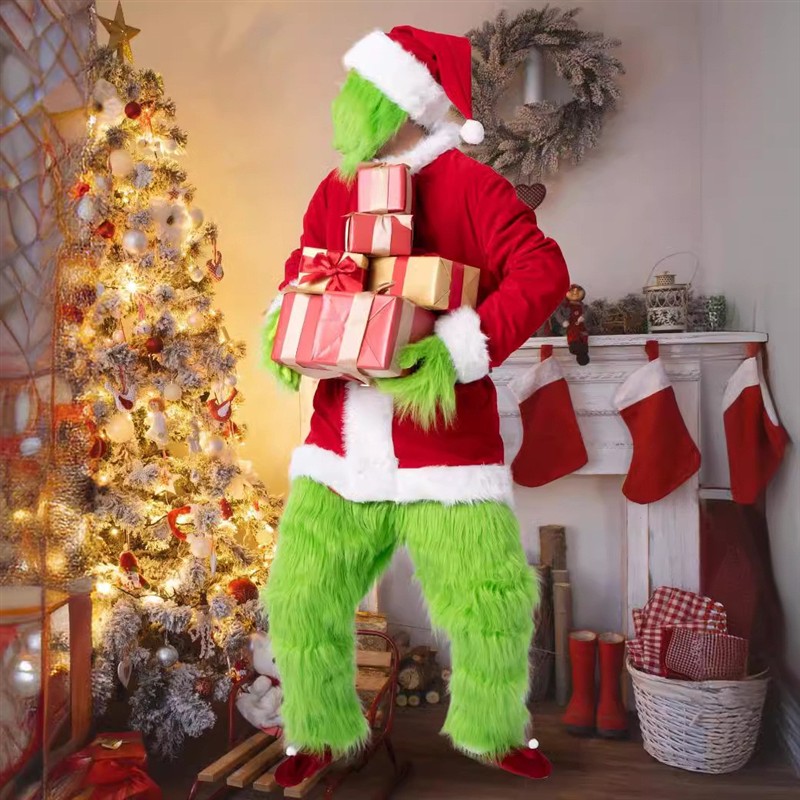 grinch绿毛怪格林奇cos服衣服圣诞节服装表演服成人儿童圣诞老人