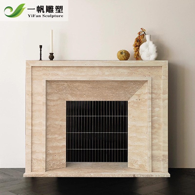 大理石壁炉法式复古美式诧寂风格洞石壁炉客厅中古家具石材壁炉架