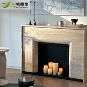 大理石壁炉法式 复古诧寂风天然洞石壁炉客厅中古壁炉石材壁炉 美式