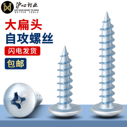 沪心国标高强度蓝白锌大扁头自攻螺丝十字华司木螺丝钉加硬M3M4M5