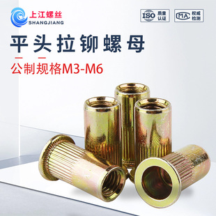 平头拉铆螺母镀彩纯铜铝英制平头滚花竖纹拉铆螺母3 10柱纹铆螺母
