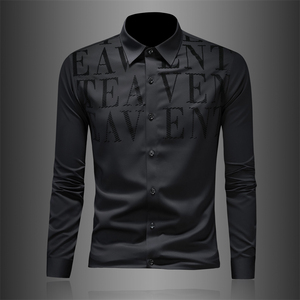 2026年男春秋季新款黑色长袖衬衫时尚潮牌修身印花衬衣A9221P130，男装衬衫，电商D220