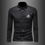 2026年男春秋季新款黑色长袖衬衫时尚潮牌修身印花衬衣A9281P130，男装衬衫，电商D220