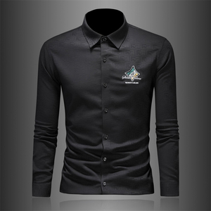 2026年男春秋季新款黑色长袖衬衫时尚潮牌修身印花衬衣A9281P130，男装衬衫，电商D220