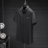 2025男潮流新款修身莫代尔暗花纹印花衬衣青年短袖衬衫H3379P125，男装衬衫，电商D220