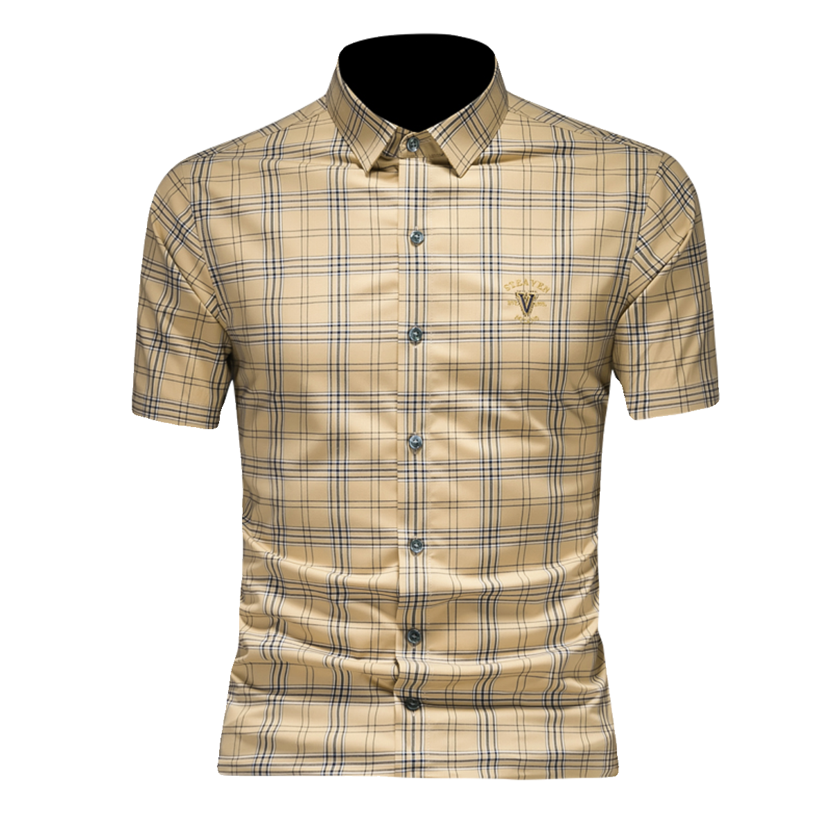 2024年男士夏季新款欧货格子短袖衬衫翻领时尚半袖衬衣H222P125,男装衬衫,电商D220