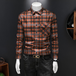 2026年男士春秋季新款格子长袖宽松衬衫外套时尚修身衬衣025P135，男装衬衫，电商D220