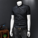 2026男潮流新款修身莫代尔暗花纹印花衬衣青年短袖衬衫H3386P120，男装T恤，电商D220