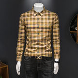 2025年男春秋季新款格子长袖衬衫时尚潮牌修身印花衬衣A9132P135，男装衬衫，电商D220