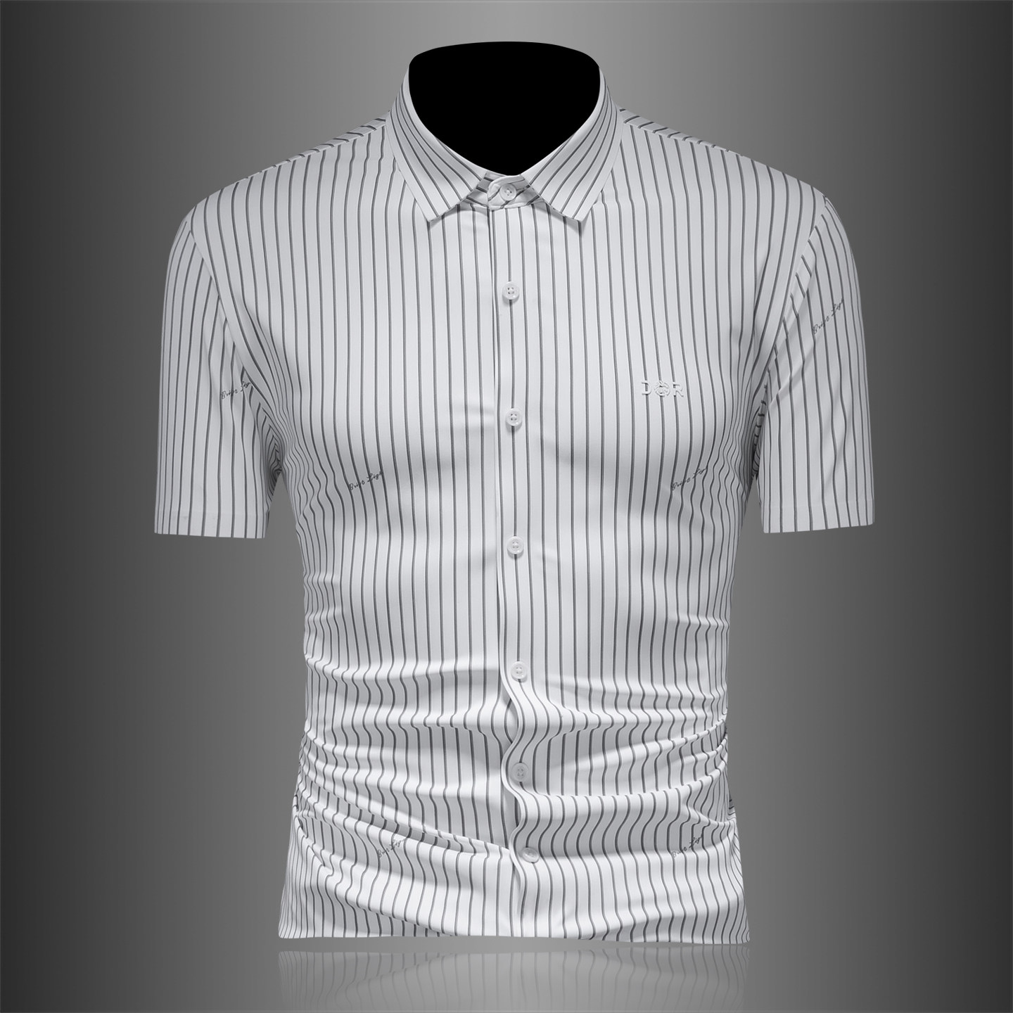 2026男潮流新款修身莫代尔竖条纹衬衣青年时尚短袖衬衫9725P115，男装T恤，电商D220