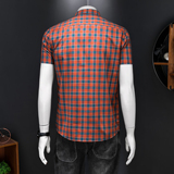 2026男士潮流新款修身格子刺绣衬衣青年短袖衬衫3617P120，男装T恤，电商D220