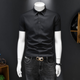 2026男士潮流新款修身莫代尔刺绣衬衣青年短袖衬衫H3372P120，男装T恤，电商D220