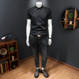 2026男潮流新款修身莫代尔暗花纹印花衬衣青年短袖衬衫H3355P120，男装T恤，电商D220