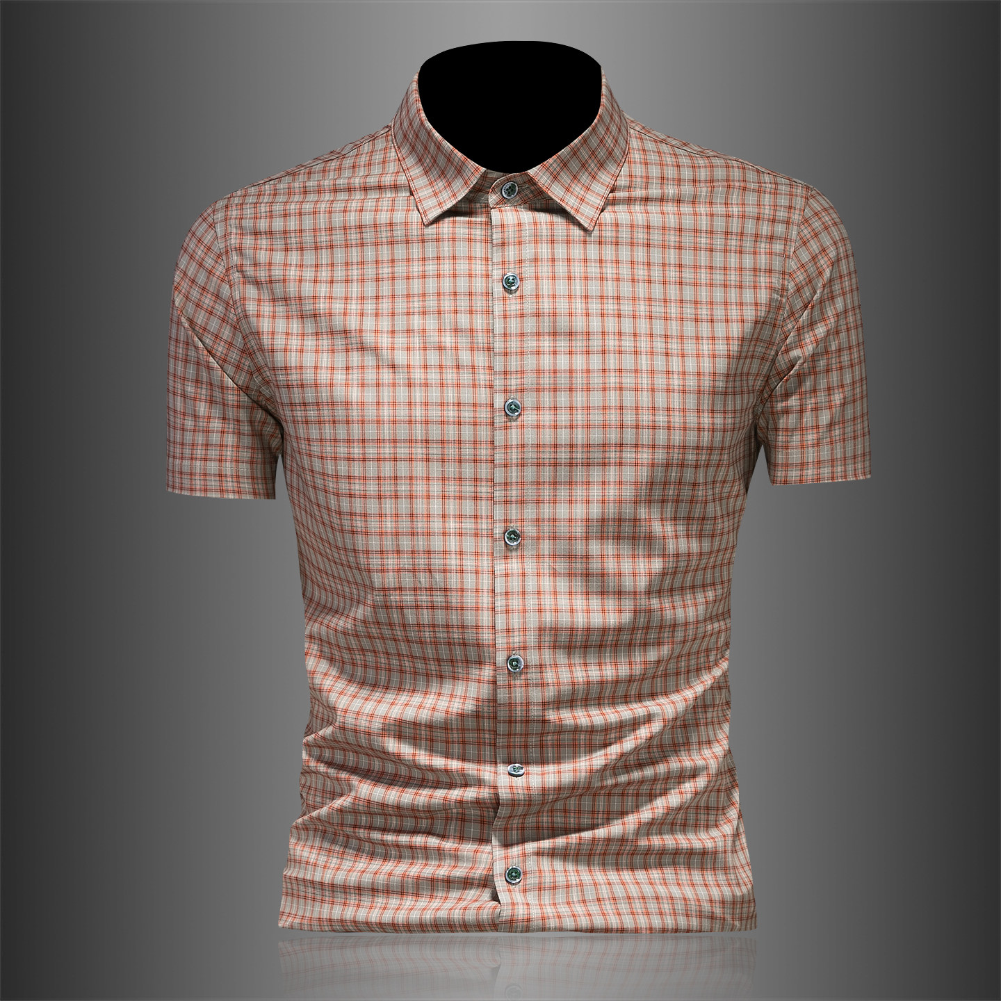 2026男士潮流新款修身格子刺绣衬衣青年短袖衬衫3636P120，男装T恤，电商D220