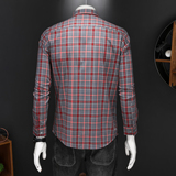 2026年男春秋季新款格子长袖衬衫时尚潮牌修身印花衬衣A9266P130，男装衬衫，电商D220