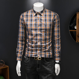 2026年男春秋季新款格子长袖衬衫时尚潮牌修身印花衬衣A9268P130，男装衬衫，电商D220