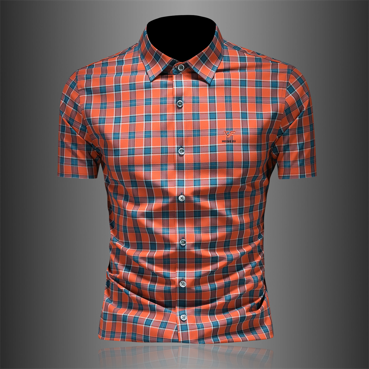 2026男士潮流新款修身格子刺绣衬衣青年短袖衬衫3617P120，男装T恤，电商D220