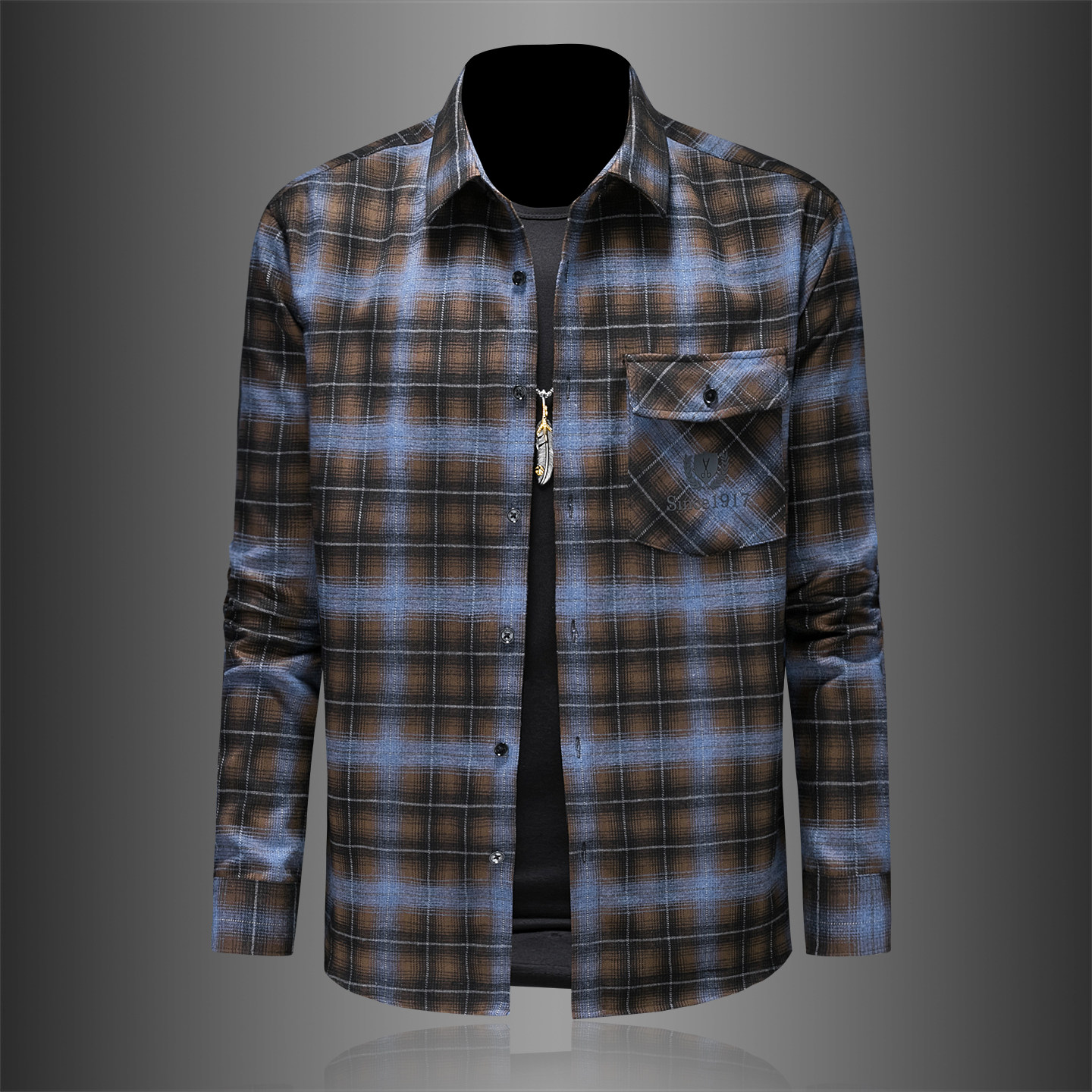 2026年男士春秋季新款格子长袖宽松衬衫外套时尚修身衬衣025P135，男装衬衫，电商D220