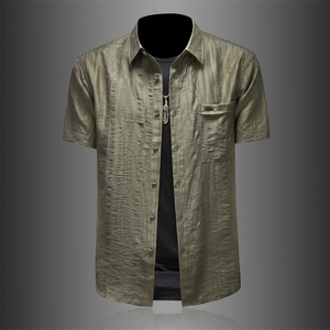 2026年男夏季新款薄款亚麻料短袖宽松衬衫外套时尚衬衣6113P125，男装T恤，电商D220