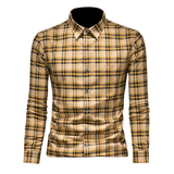 2026年男春秋季新款格子长袖衬衫时尚潮牌修身印花衬衣A9132P130，男装衬衫，电商D220