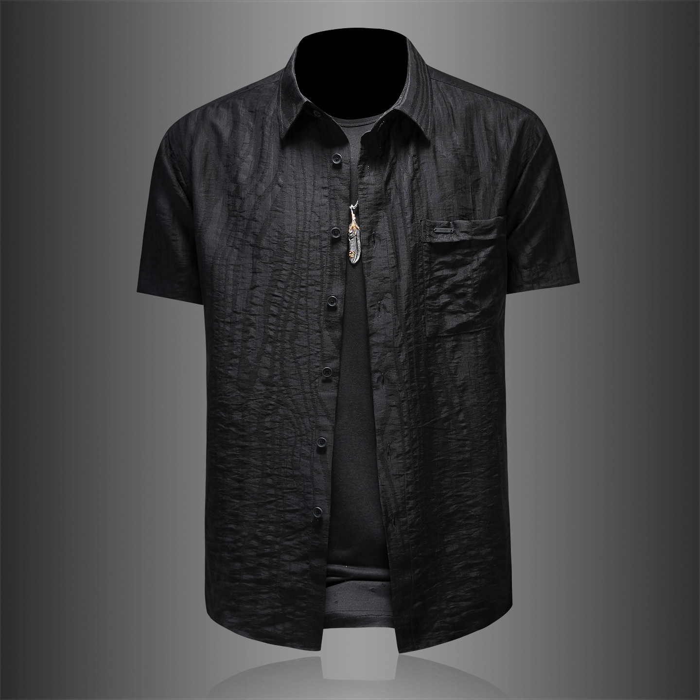 2026年男夏季新款薄款亚麻料短袖宽松衬衫外套时尚衬衣6113P125，男装T恤，电商D220