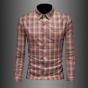 2026年男春秋季新款格子长袖衬衫时尚潮牌修身印花衬衣A9202P130，男装衬衫，电商D220