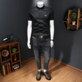 2026男潮流新款修身莫代尔暗花纹印花衬衣青年短袖衬衫H3379P120，男装T恤，电商D220