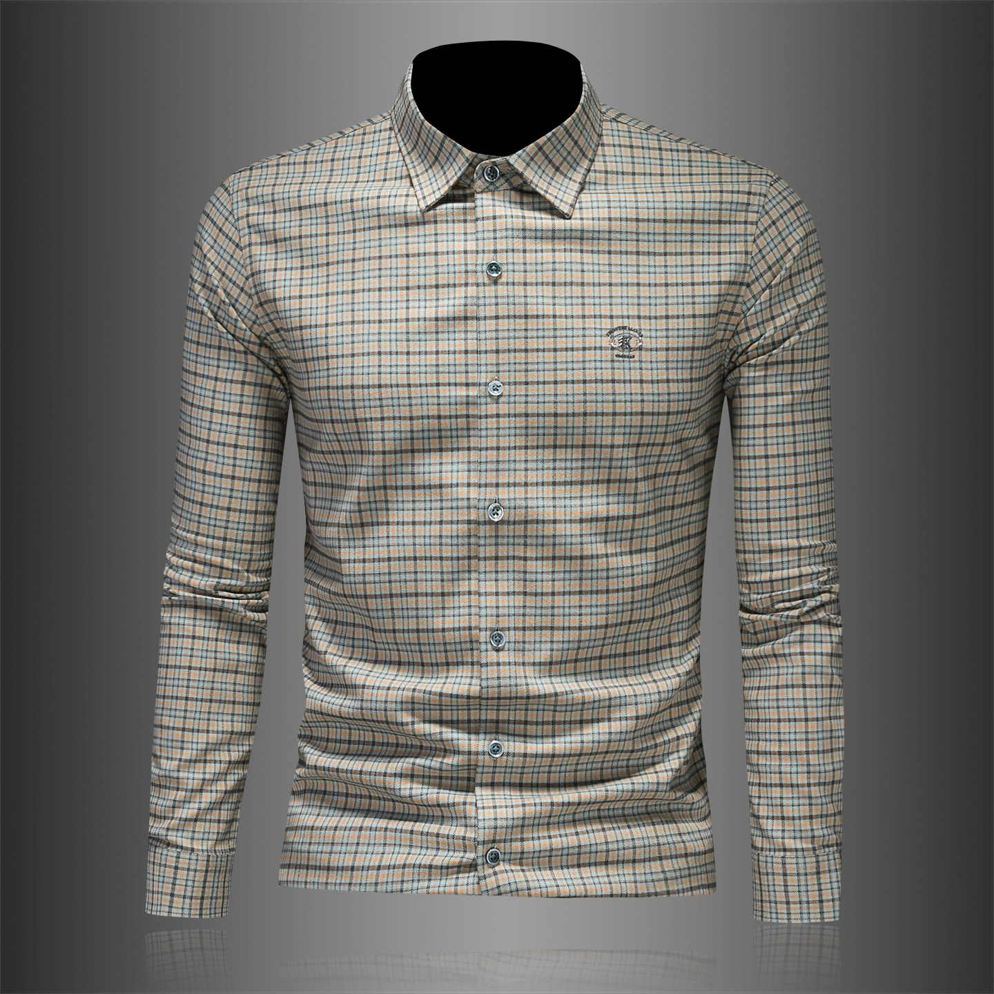 2026年男春秋季新款格子长袖衬衫时尚潮牌修身印花衬衣A9253P130，男装衬衫，电商D220