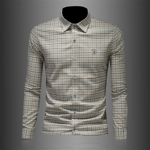 2026年男春秋季新款格子长袖衬衫时尚潮牌修身印花衬衣A9253P130，男装衬衫，电商D220