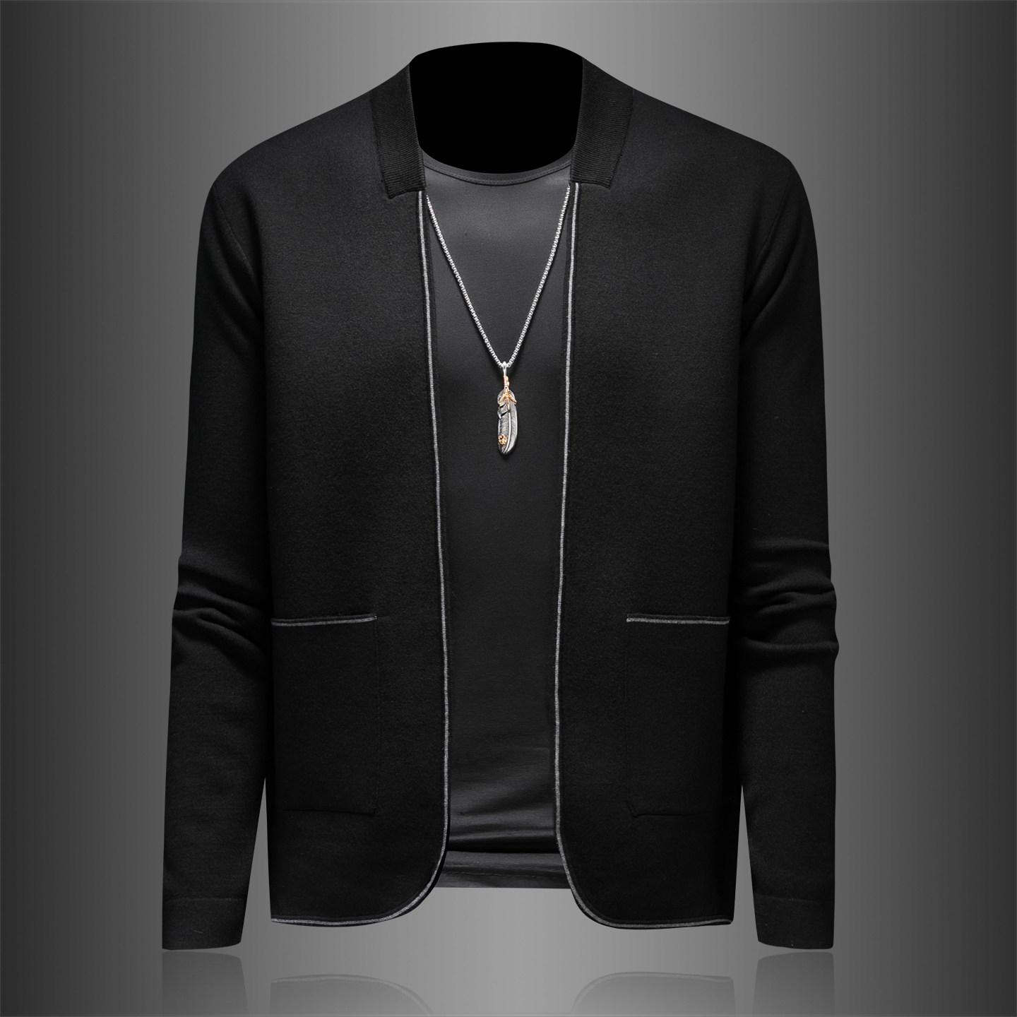 针织羊毛外套男士秋冬新款韩版修身潮流时尚翻领毛衣开衫6872P155，男装针织衫/毛衣，电商D220