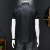 2026男潮流新款修身莫代尔暗花纹印花衬衣青年短袖衬衫H3386P120，男装T恤，电商D220