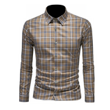 2026年男春秋季新款格子长袖衬衫时尚潮牌修身印花衬衣A9266P130，男装衬衫，电商D220