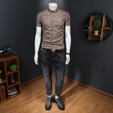 2025年男士夏季新款欧货格子刺绣短袖衬衫翻领半袖衬衣H302P125，男装衬衫，电商D220