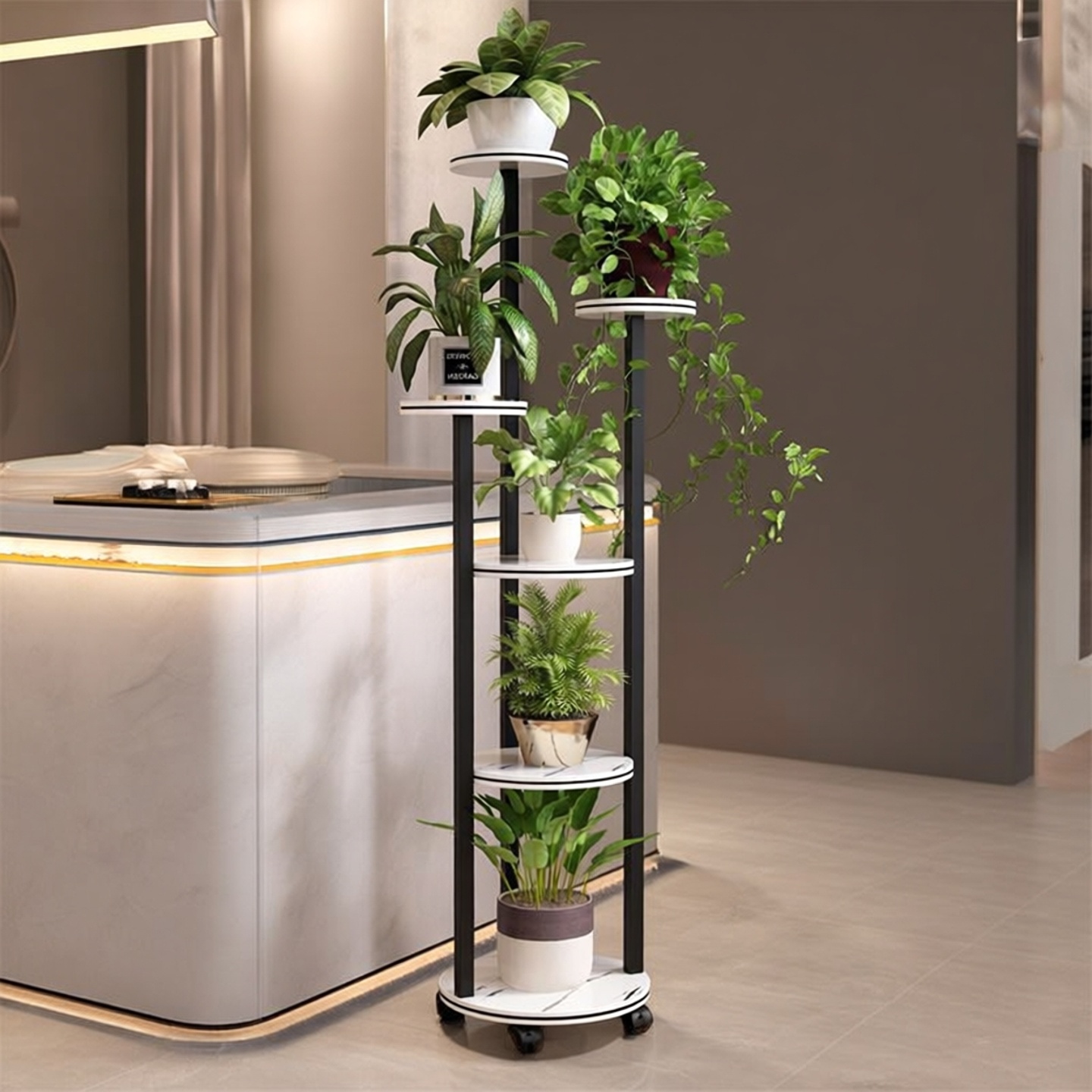 阳台轻奢高级感收银台置物架花架客厅落地式花盆架摆件带轮可移动