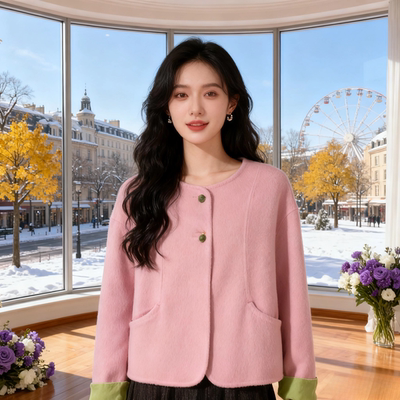 新中式复古国风双面呢大衣女短款