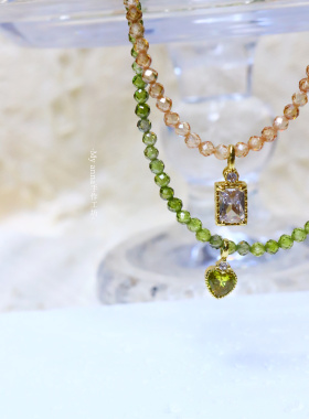 Anna设计橄榄绿水晶锁骨链女项链