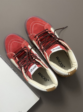 新品高帮男女鞋板鞋Vault sk8 mid VLT LX高端线联名红棕色休闲鞋