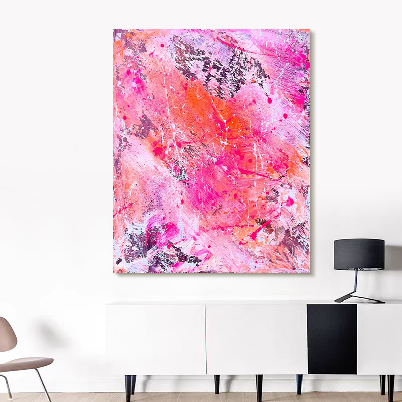 MUMO.原创手绘油画《落霞灼粉》侘寂风玄关高档艺术画客厅抽象画