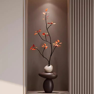 入户玄关壁龛装饰摆件石来运转仿真绿植花瓶客厅电视柜家居装饰品