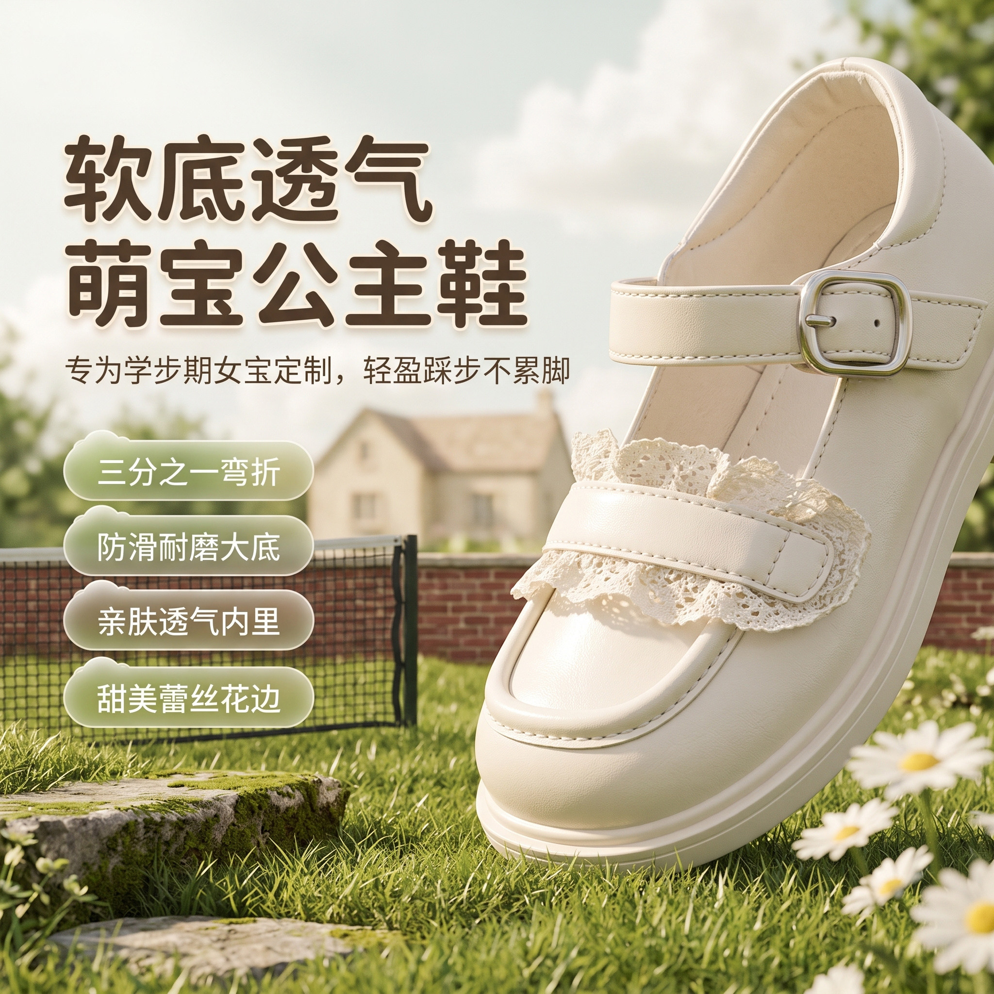 女童春秋软底魔术贴学步公主鞋