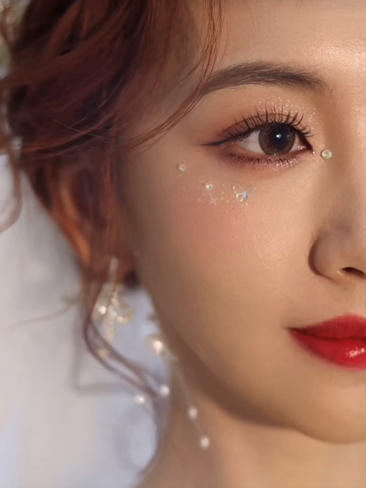 化hzg妆贴饰妆新娘眼亮钻泪品钻珍珠脸蝴蝶脸部妆面贴花装饰贴片