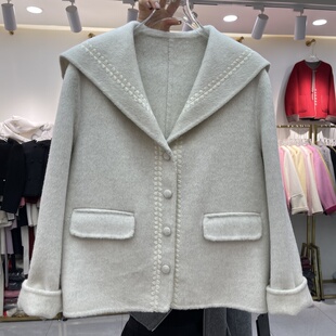 大翻领羊毛呢外套2025秋冬新款韩版修身女短款宽松双面羊绒大衣