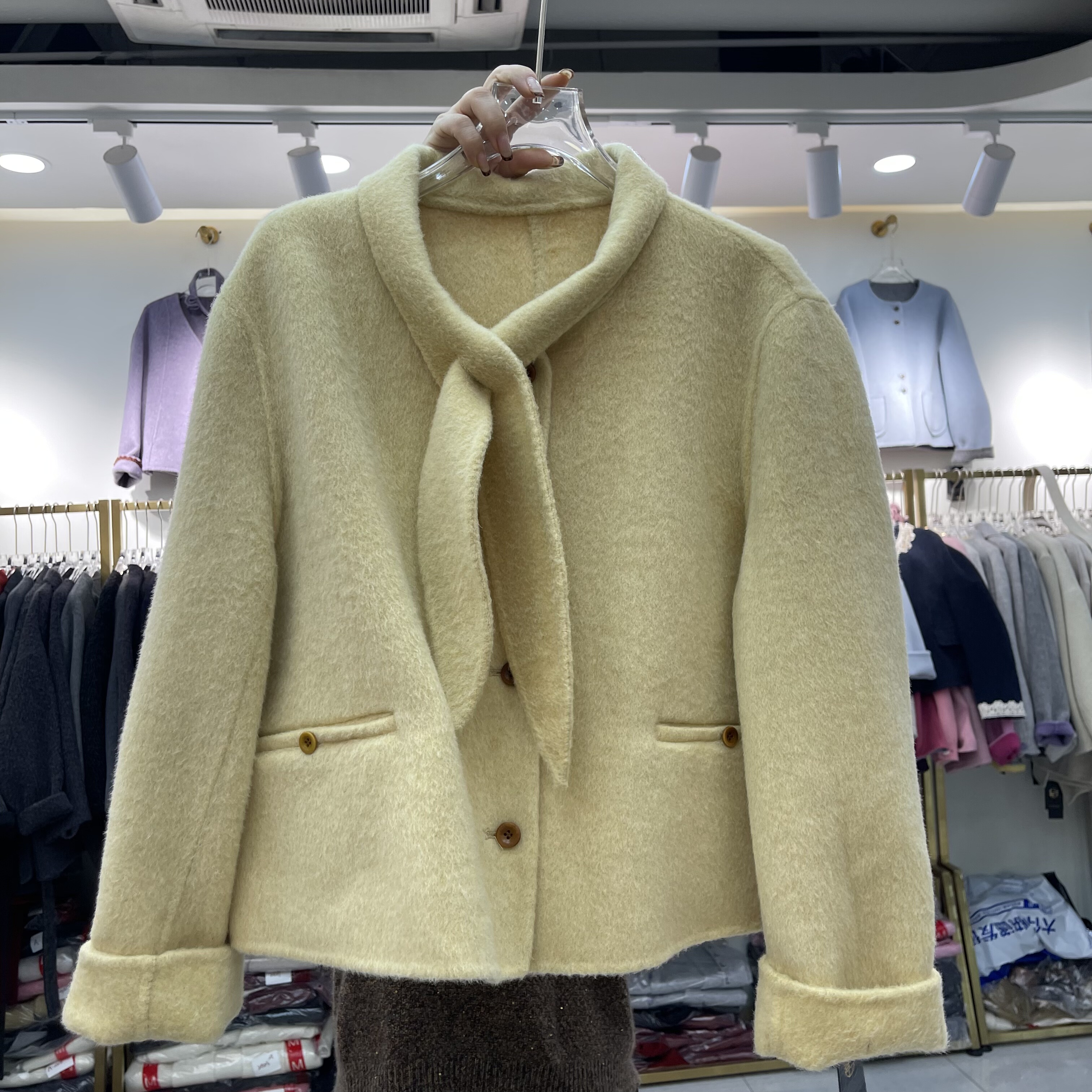 兔耳朵圆领双面羊毛大衣女2025秋冬新款韩版短款女双面羊绒大衣,女装/女士精品,毛呢外套,淘宝优惠券,粉丝福利购,淘宝优惠卷