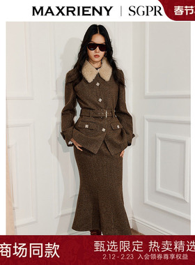 【SGPR】复古千金格纹羊毛混纺外套25冬款通勤穿搭