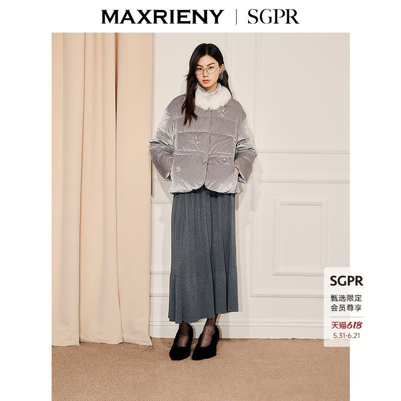 【SGPR】丝绒绣花面包服25冬款狐狸毛领鸭绒羽绒服女