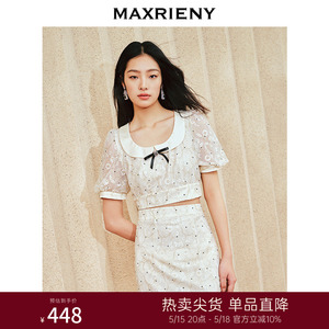 MAXRIENY精致复古黑白波点泡泡袖2024新款上衣女