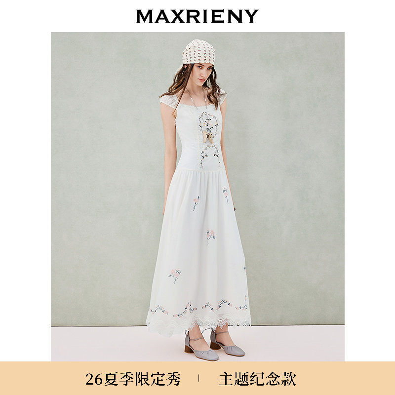 【主题纪念】MAXRIENY法式复古藤蔓绣花连衣裙26夏刺绣高腰A摆裙